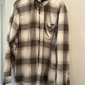 Eddie Bauer Cream and Green Plaid Shirt